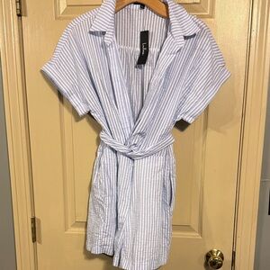 NWT Lulu's Light Blue and White Striped Wrap Romper size L